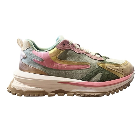 Blowfish Suede Sneakers Women’s 10 Chunky Pink Green Retro Metallic Platform - Picture 4 of 13